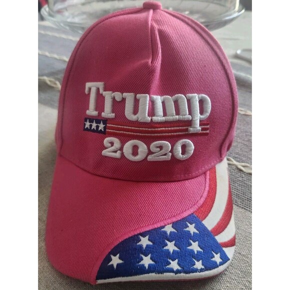 2020 Donald Trump Mega Make America Great Again Pink Hat Embroidered Cap US Flag - Picture 1 of 6